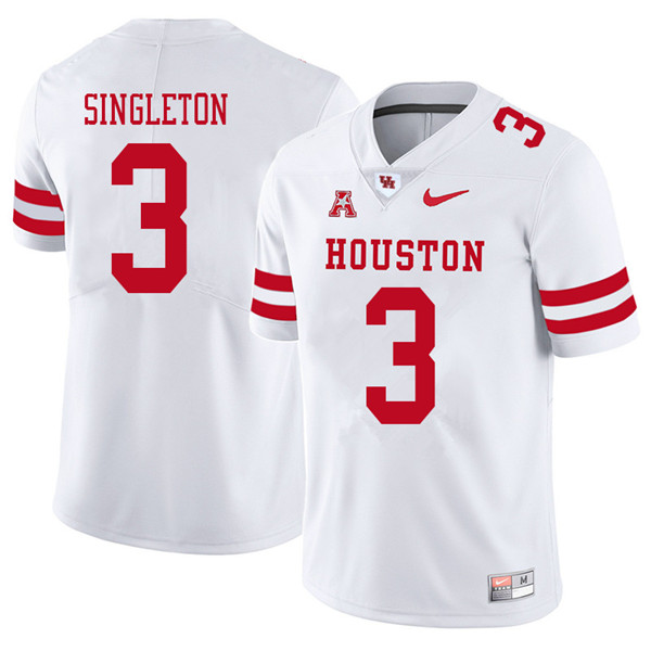 2018 Men #3 Jeremy Singleton Houston Cougars College Football Jerseys Sale-White - Click Image to Close